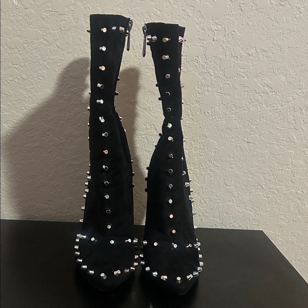 Studded Black High-Heel Booties